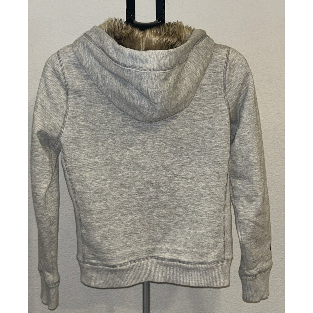 VTG Y2K Aeropostale 87 Faux Fur Lined Hoodie Grey Purple Medium Full Zip 2000s - Picture 7 of 9